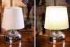 Luciano asztali lámpa fényes acéltalppal és fehér ernyővel